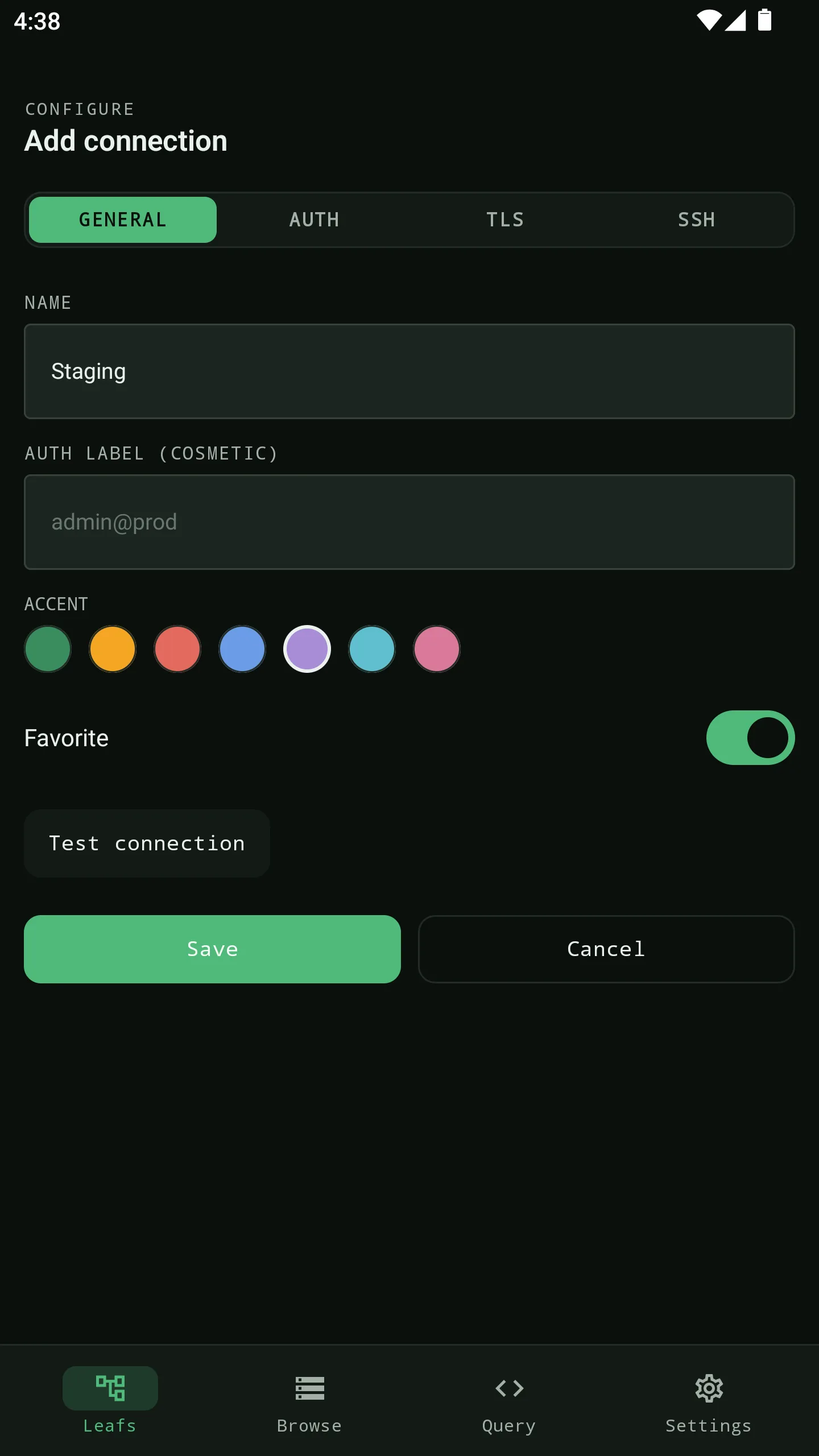 Byson add-connection form with Atlas connection details